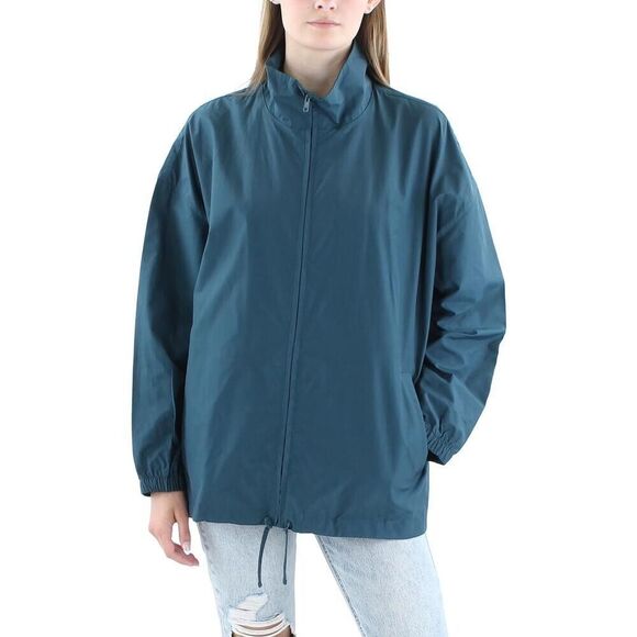 Eileen Fisher Windbreaker Jacket Large Full Zip Teal Green Organic Cotton Nylon